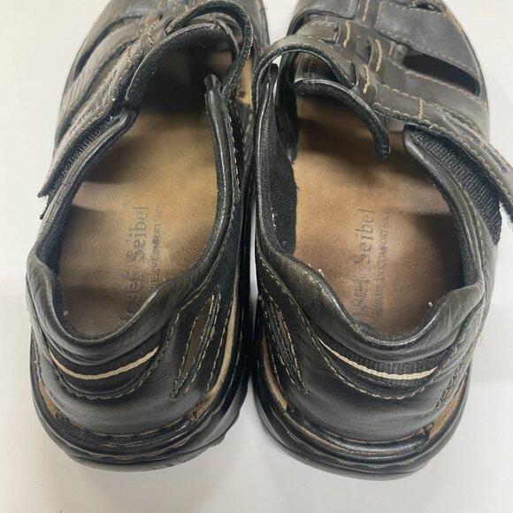 Josef Seibel Jeremy Black Leather Fisherman Sandals Men's US Size 9 / EU Size 43 - Picture 3 of 6